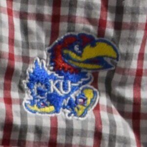 Cutter and Buck Kansas Jayhawks Mens Red/Blue  League Long Sleeve Dress Shirt